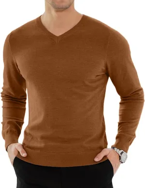 YTD Men's Casual Slim Fit V-Neck Pullover Long Sleeve Knitted Pullover Sweaters