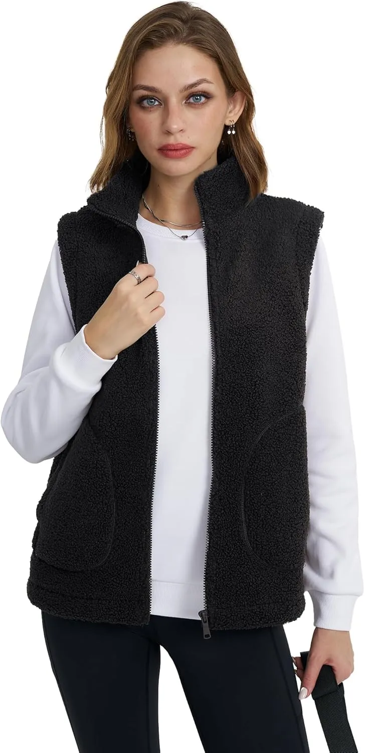 YUCOLEN Womens Polar Fleece Vest Outerwear with 4 Pockets Soft Lightweight Sleeveless Coat for Women with Full Zipper