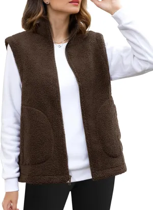 YUCOLEN Womens Polar Fleece Vest Outerwear with 4 Pockets Soft Lightweight Sleeveless Coat for Women with Full Zipper