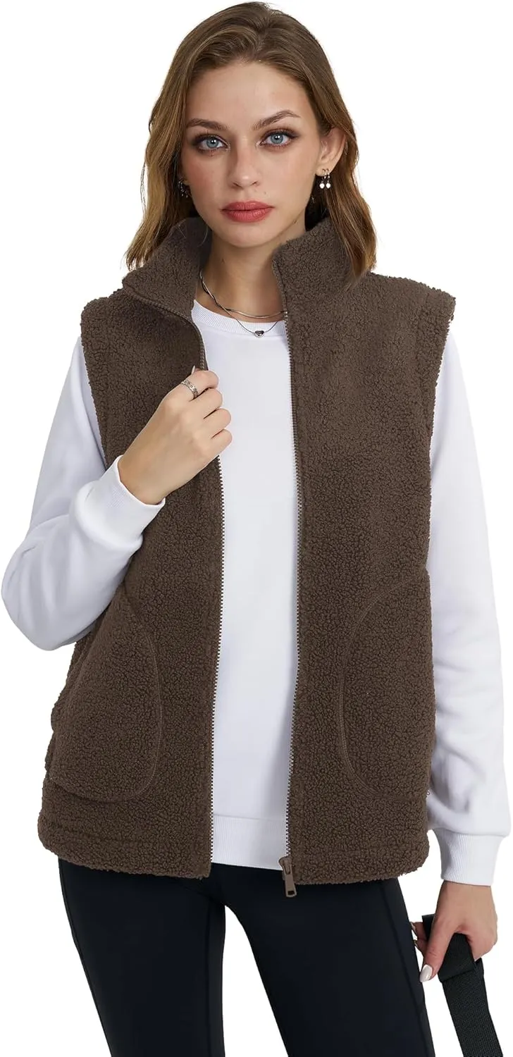 YUCOLEN Womens Polar Fleece Vest Outerwear with 4 Pockets Soft Lightweight Sleeveless Coat for Women with Full Zipper