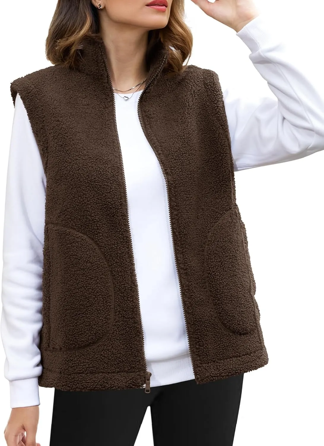 YUCOLEN Womens Polar Fleece Vest Outerwear with 4 Pockets Soft Lightweight Sleeveless Coat for Women with Full Zipper