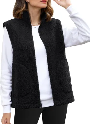YUCOLEN Womens Polar Fleece Vest Outerwear with 4 Pockets Soft Lightweight Sleeveless Coat for Women with Full Zipper