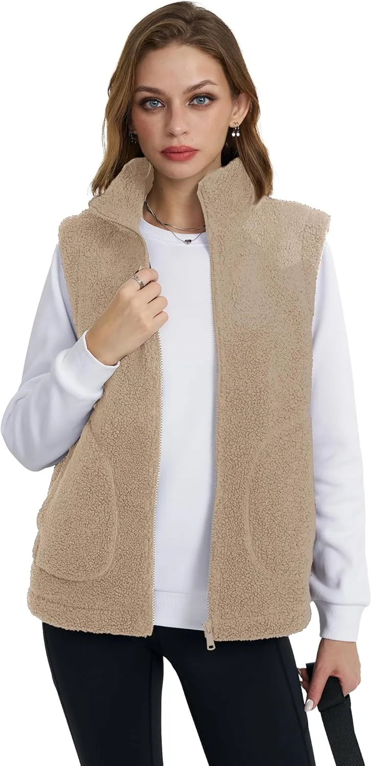 YUCOLEN Womens Polar Fleece Vest Outerwear with 4 Pockets Soft Lightweight Sleeveless Coat for Women with Full Zipper