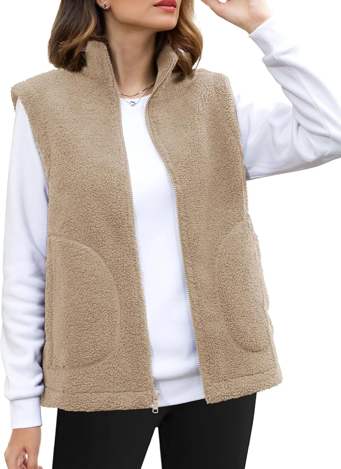 YUCOLEN Womens Polar Fleece Vest Outerwear with 4 Pockets Soft Lightweight Sleeveless Coat for Women with Full Zipper