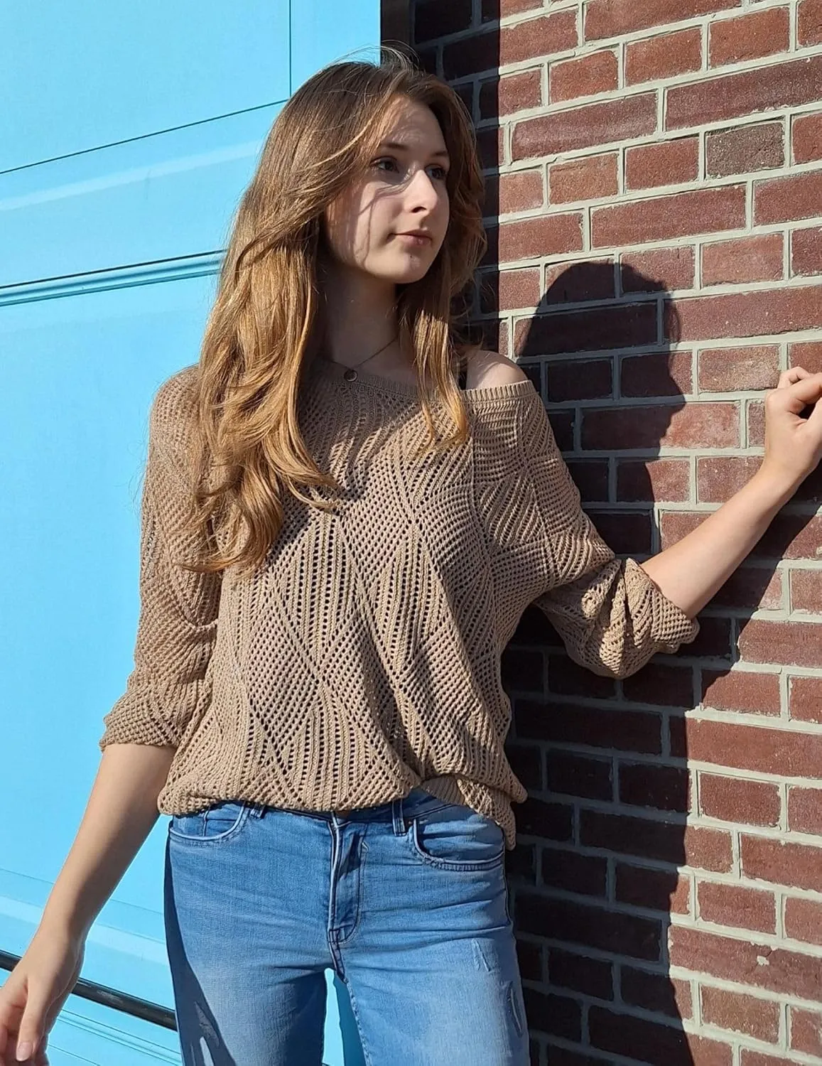 Zeagoo Crochet Tops for Women Off The Shoulder Sweaters Summer Long Sleeve Hollow Out Knit Beach Clothes S-XXL