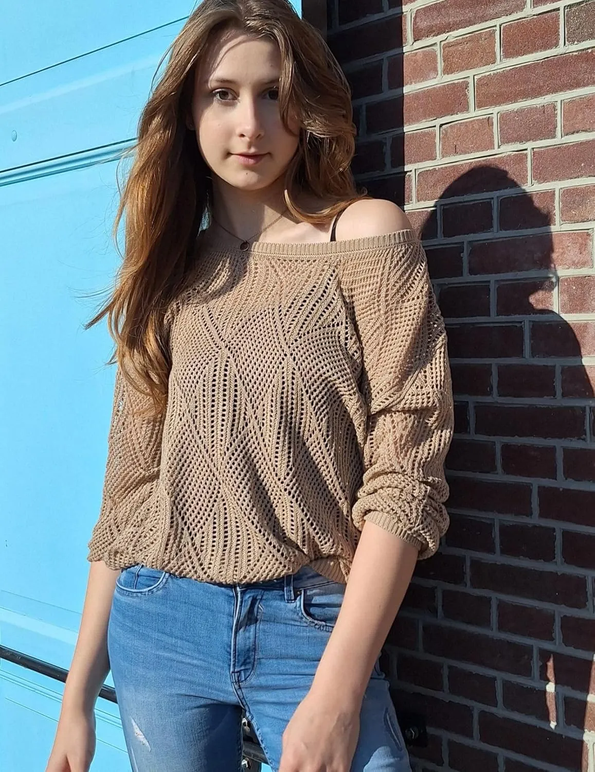 Zeagoo Crochet Tops for Women Off The Shoulder Sweaters Summer Long Sleeve Hollow Out Knit Beach Clothes S-XXL