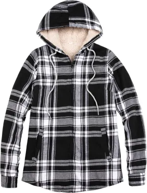 ZENTHACE Womens Sherpa Lined Flannel Jacket Full Zip Up Hooded Flannel Plaid Shirt Jacket with Side Pockets