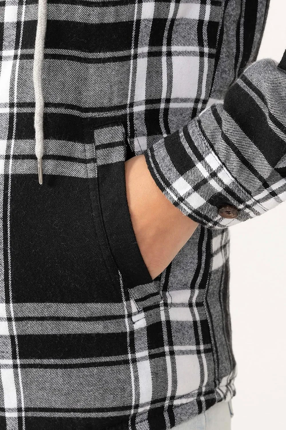 ZENTHACE Womens Sherpa Lined Flannel Jacket Full Zip Up Hooded Flannel Plaid Shirt Jacket with Side Pockets