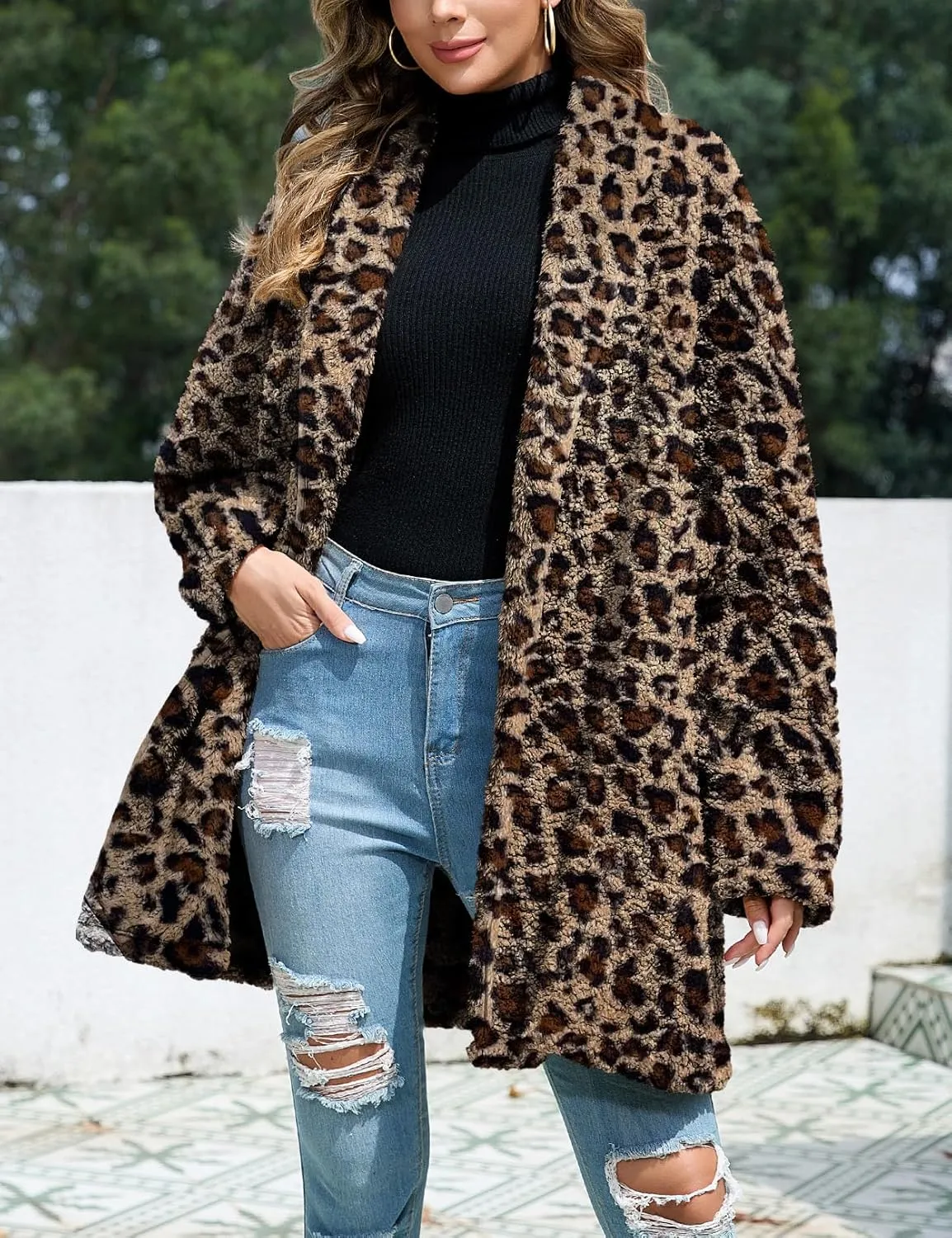 Zilcremo Women Oversized Fleece Cardigan Open Front Shawl Collar Long Sleeve Sherpa Fuzzy Jacket Outerwear Coats with Pockets