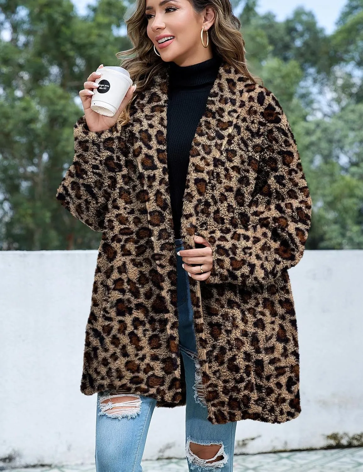 Zilcremo Women Oversized Fleece Cardigan Open Front Shawl Collar Long Sleeve Sherpa Fuzzy Jacket Outerwear Coats with Pockets