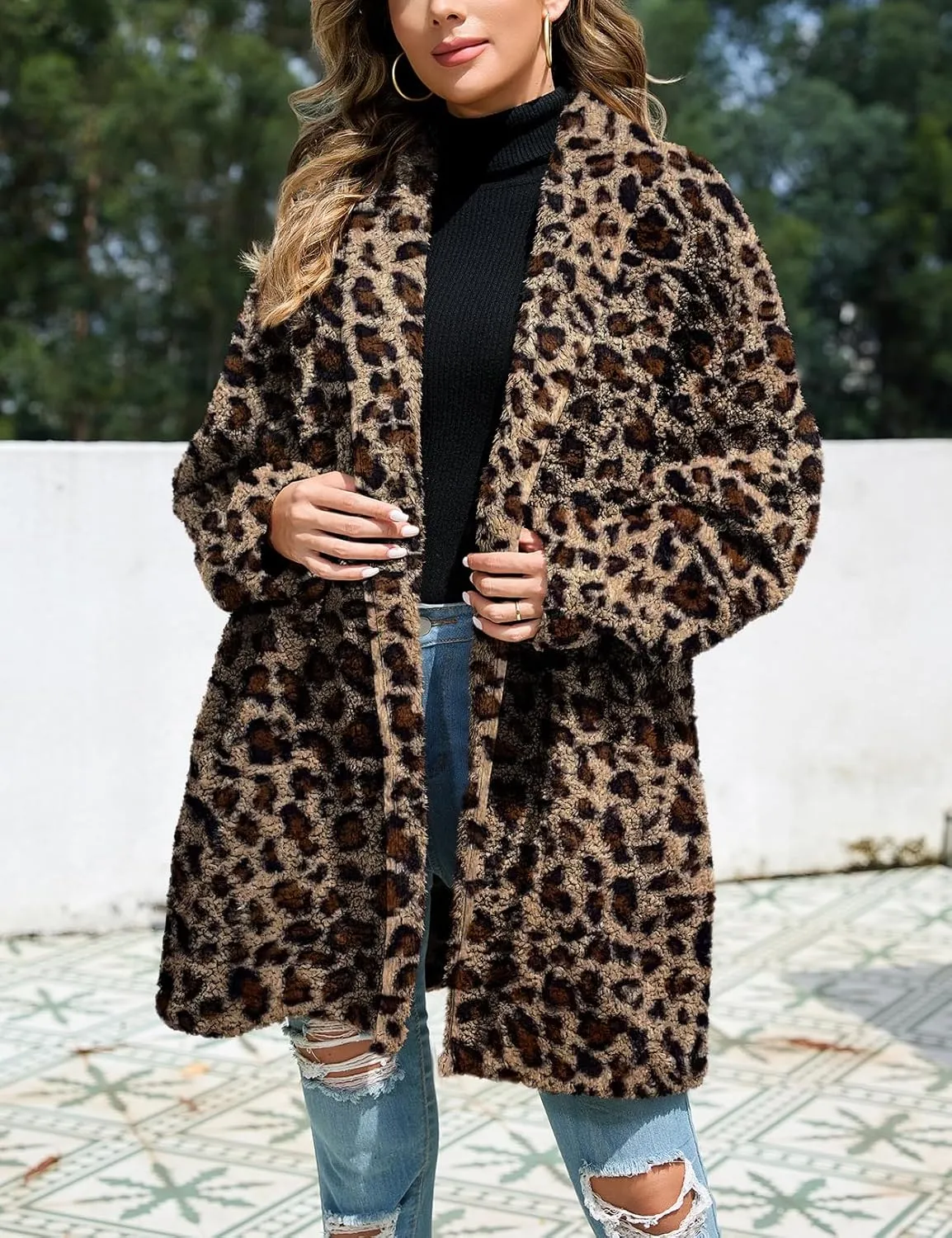 Zilcremo Women Oversized Fleece Cardigan Open Front Shawl Collar Long Sleeve Sherpa Fuzzy Jacket Outerwear Coats with Pockets