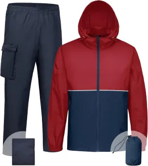 ZITY Men Waterproof Packable Rain Jacket and Rain Pants Golf Rain Suit Rain Gear